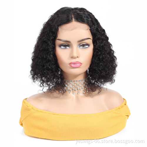 Women Lace Frontal 13*4 Wig For Beginners 1b Brazilian Natural Color Hair Remy Short Bob Cut Wholesale Brazilian Kinky Curly Wig